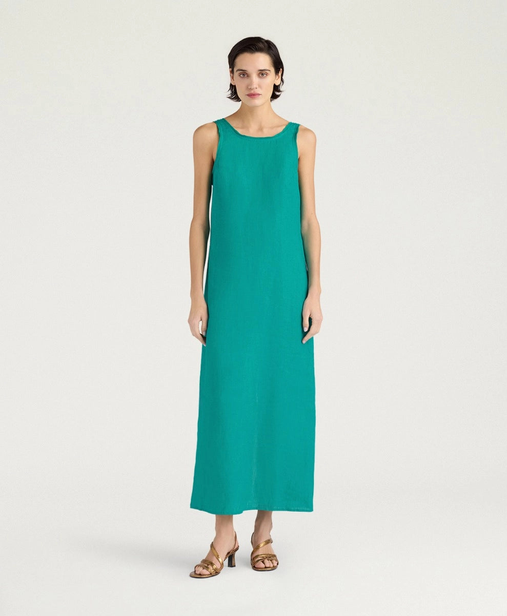 XIMENA DRESS IN LINEN - EMERALD GREEN