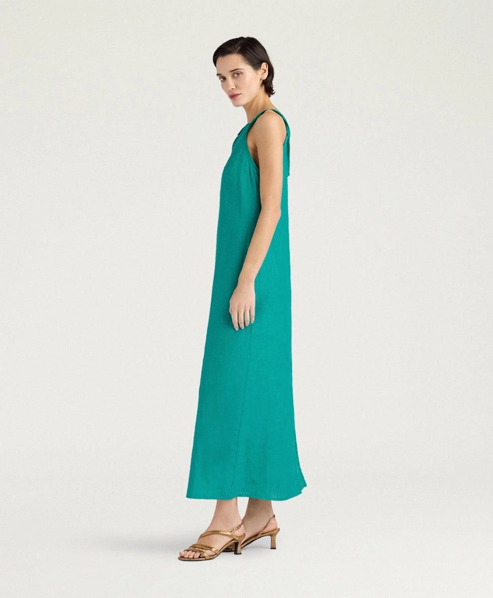 XIMENA DRESS IN LINEN - EMERALD GREEN