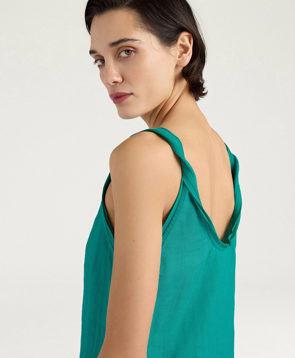 XIMENA DRESS IN LINEN - EMERALD GREEN