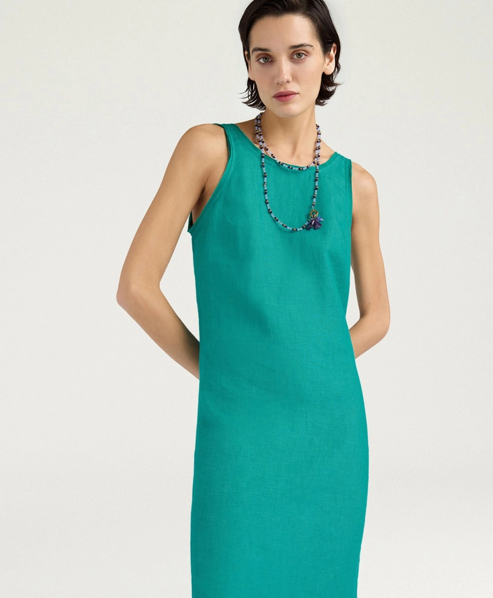 XIMENA DRESS IN LINEN - EMERALD GREEN