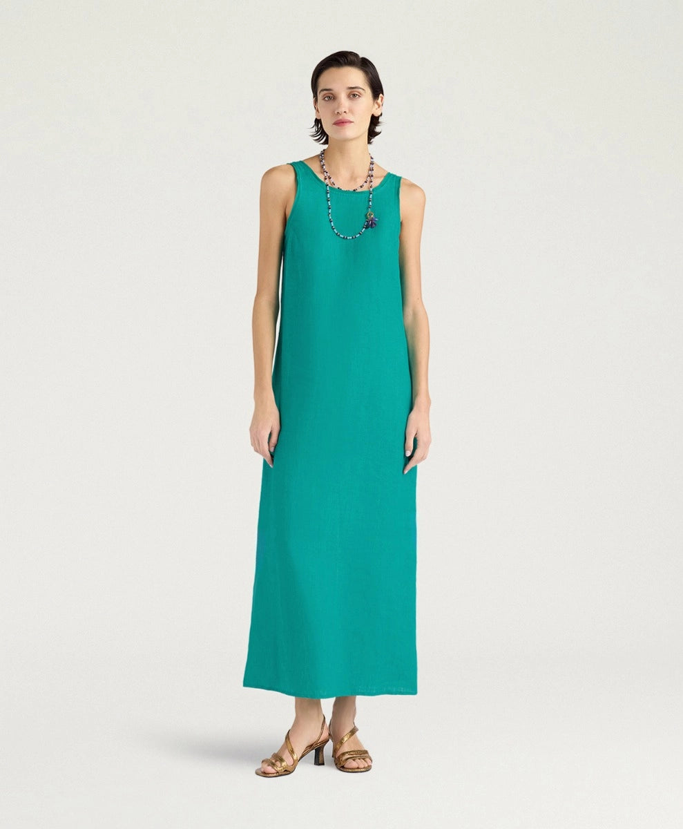 XIMENA DRESS IN LINEN - EMERALD GREEN