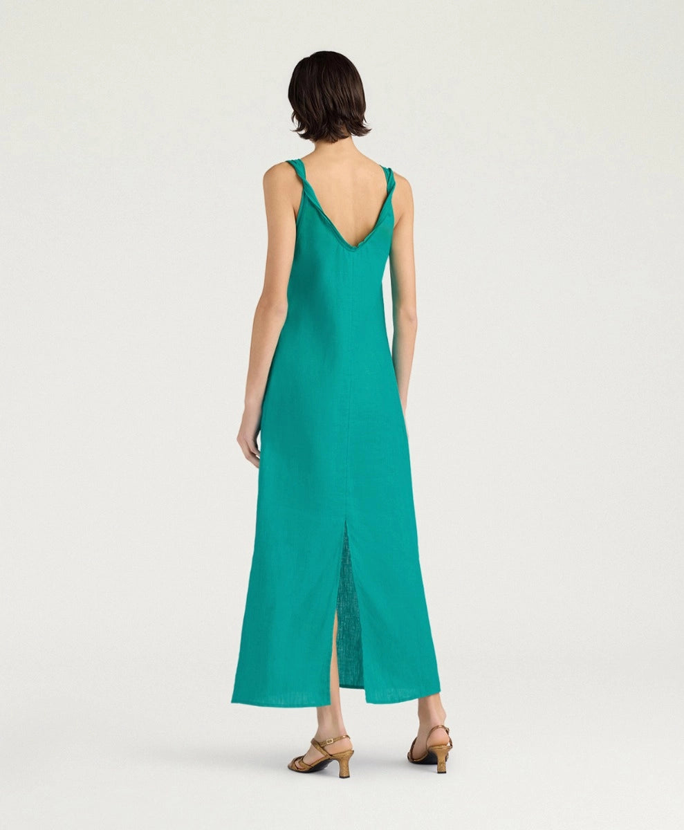 XIMENA DRESS IN LINEN - EMERALD GREEN