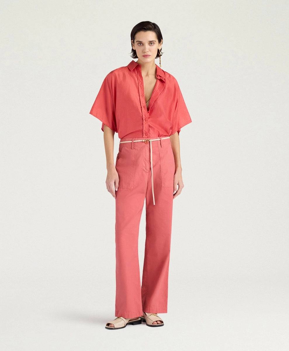 ISANDRO PANTS IN GARMENT-DYED RIPSTOP - SALMON PINK