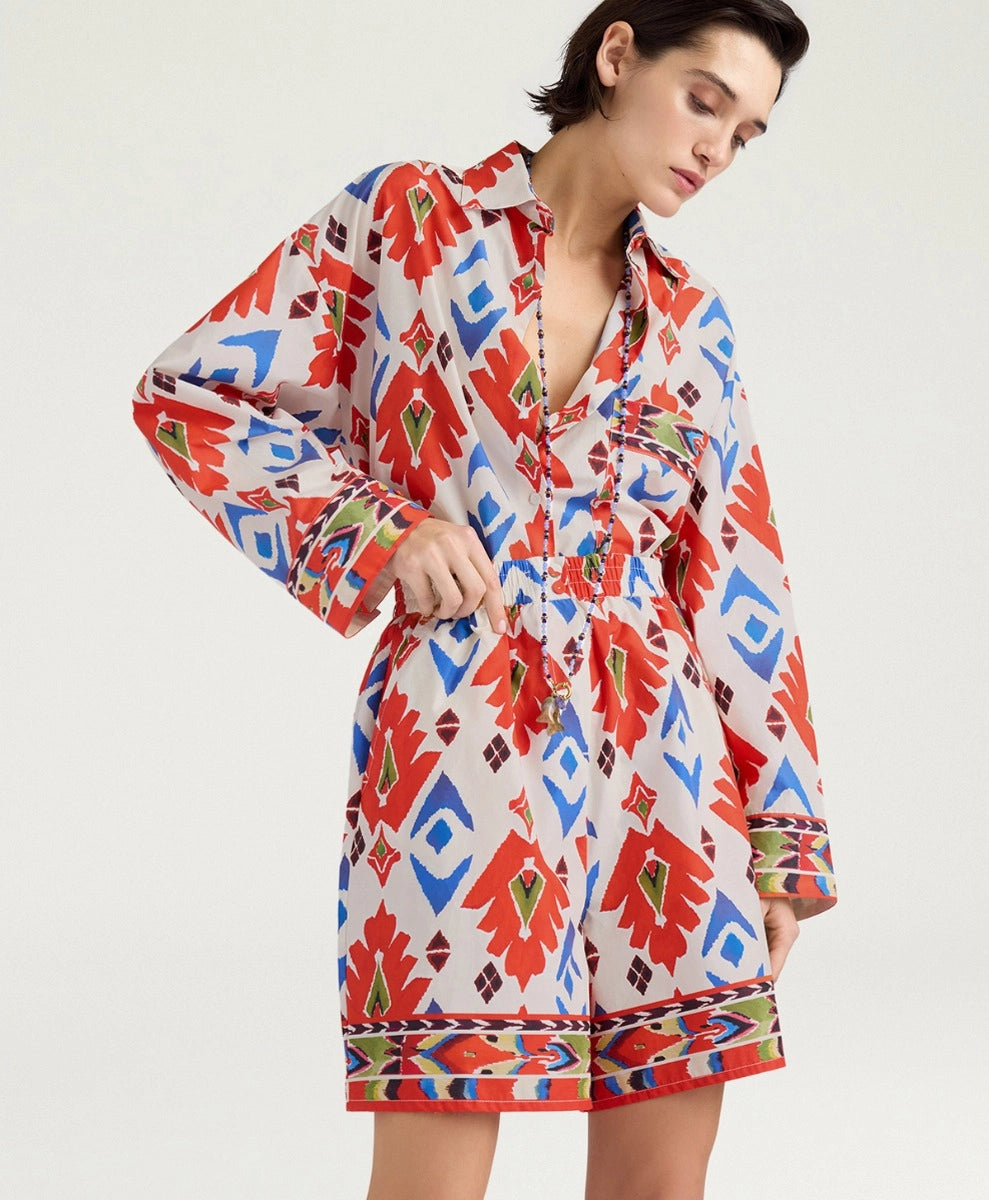 TUMBLE SHORTS IN PRINTED POPLIN - RED/BLUE MULTICOLOR