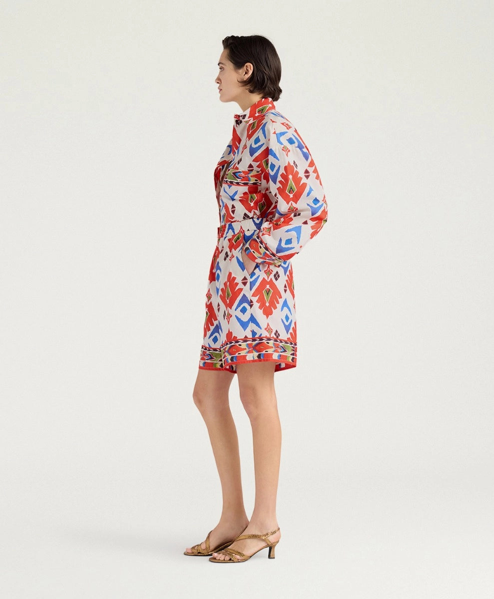 TUMBLE SHORTS IN PRINTED POPLIN - RED/BLUE MULTICOLOR
