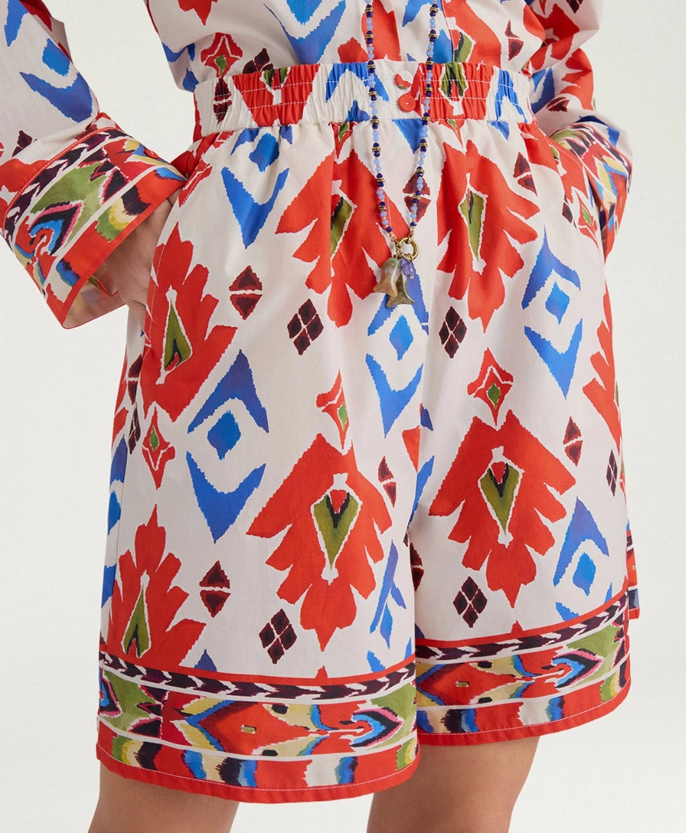 TUMBLE SHORTS IN PRINTED POPLIN - RED/BLUE MULTICOLOR