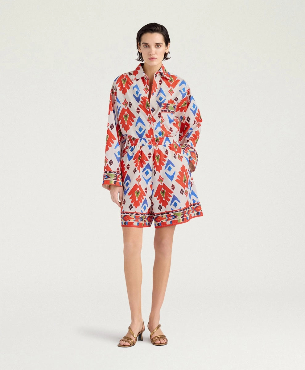 TUMBLE SHORTS IN PRINTED POPLIN - RED/BLUE MULTICOLOR