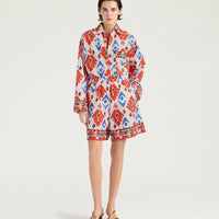 TUMBLE SHORTS IN PRINTED POPLIN - RED/BLUE MULTICOLOR