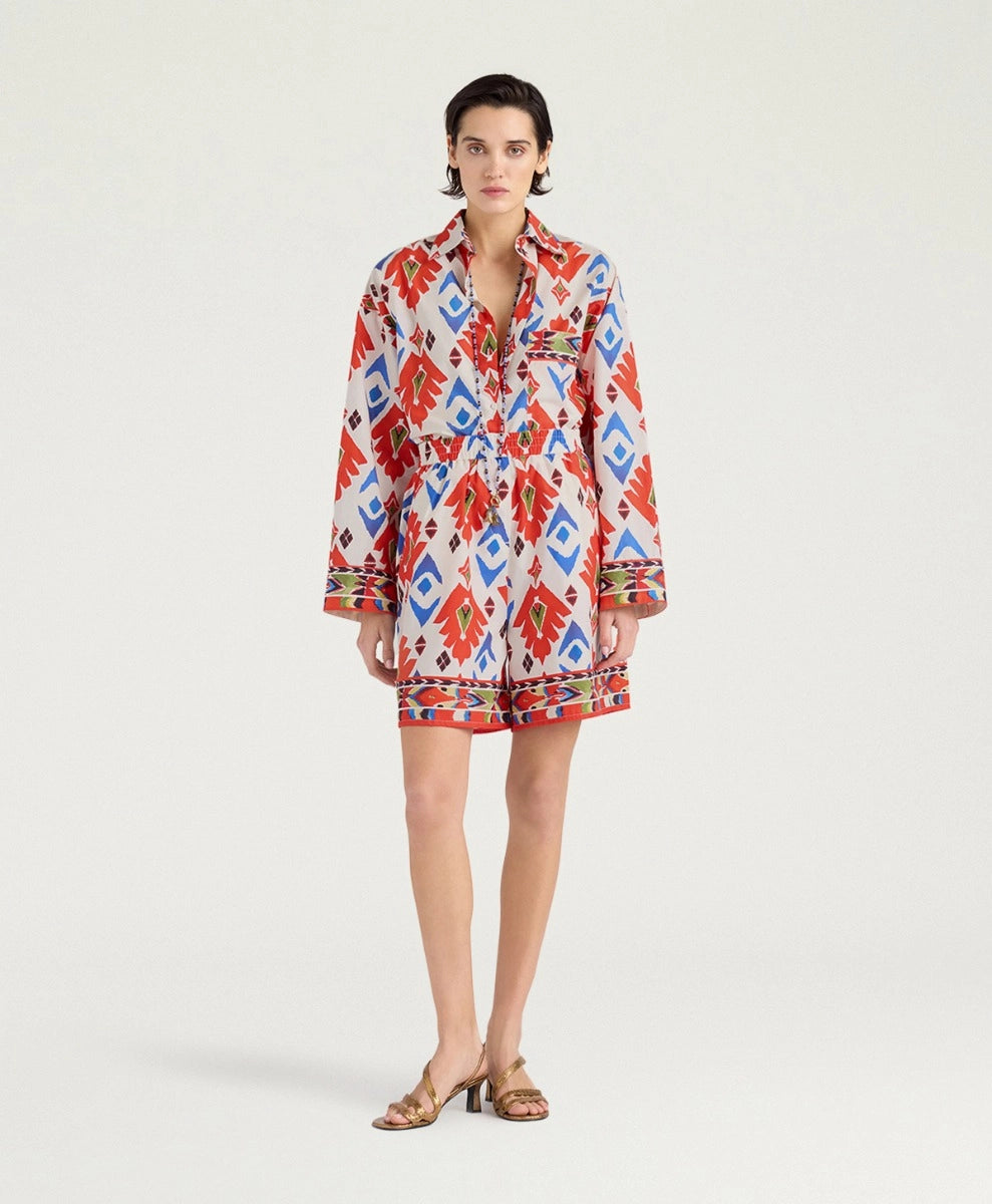 TUMBLE SHORTS IN PRINTED POPLIN - RED/BLUE MULTICOLOR