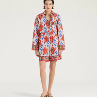 TUMBLE SHORTS IN PRINTED POPLIN - RED/BLUE MULTICOLOR