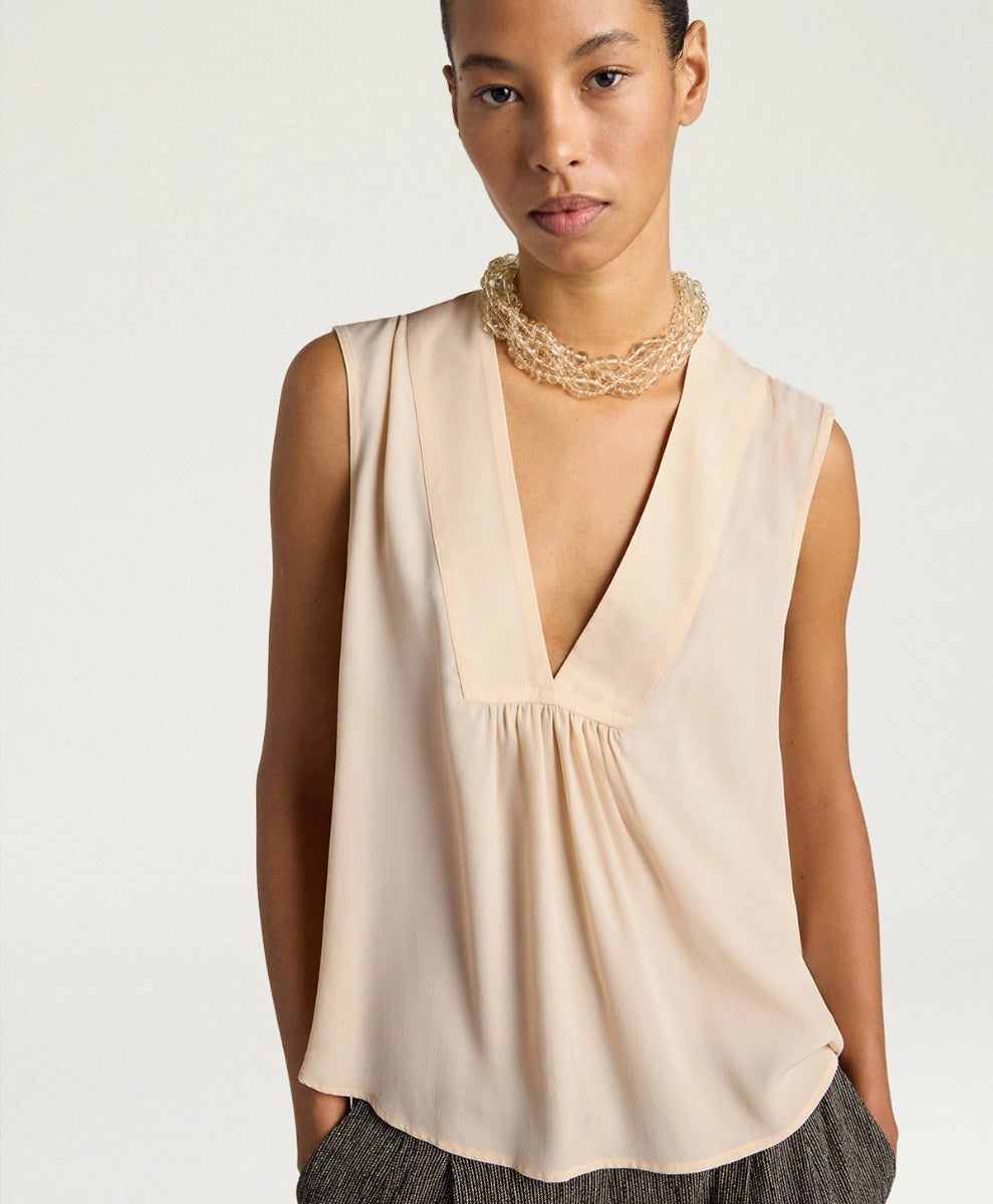 JUANA TOP IN PLAIN COLOUR ACETATE/SILK - CREAM
