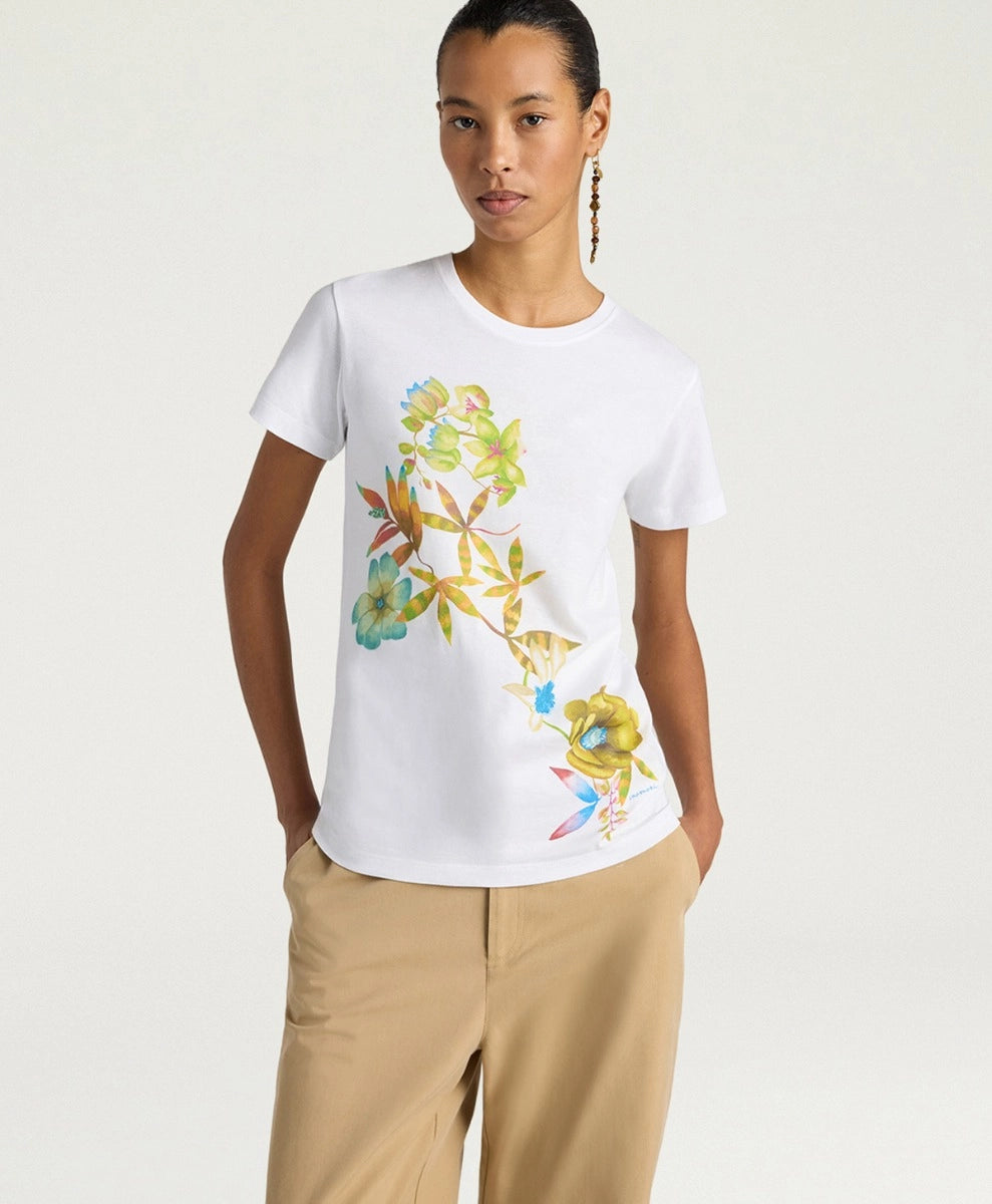 QUERENCIA T-SHIRT IN COTTON JERSEY - GREEN MULTICOLOR