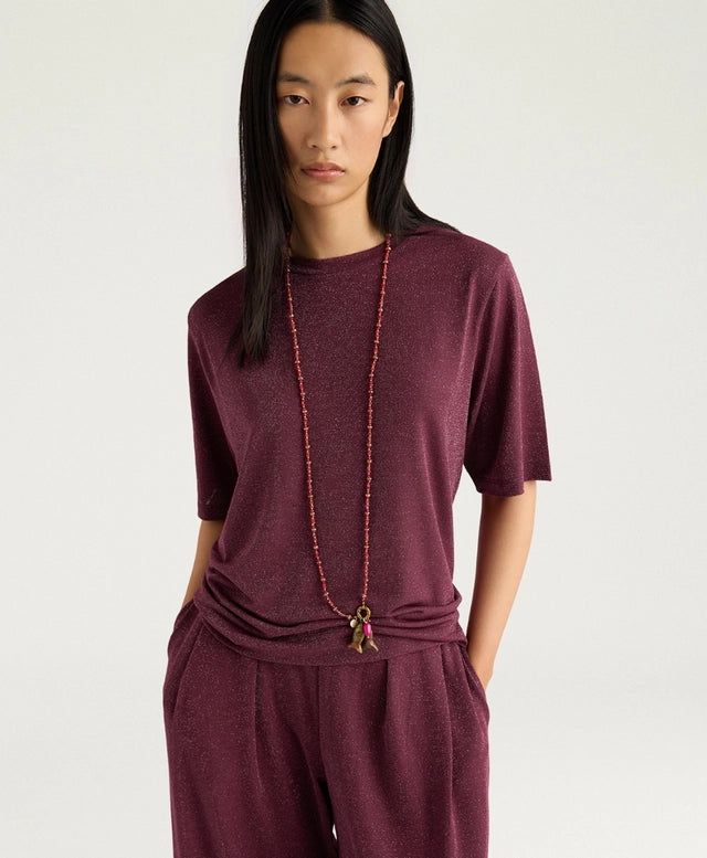 IORA T-SHIRT IN SOLID COLOUR LUREX JERSEY - MAUVE
