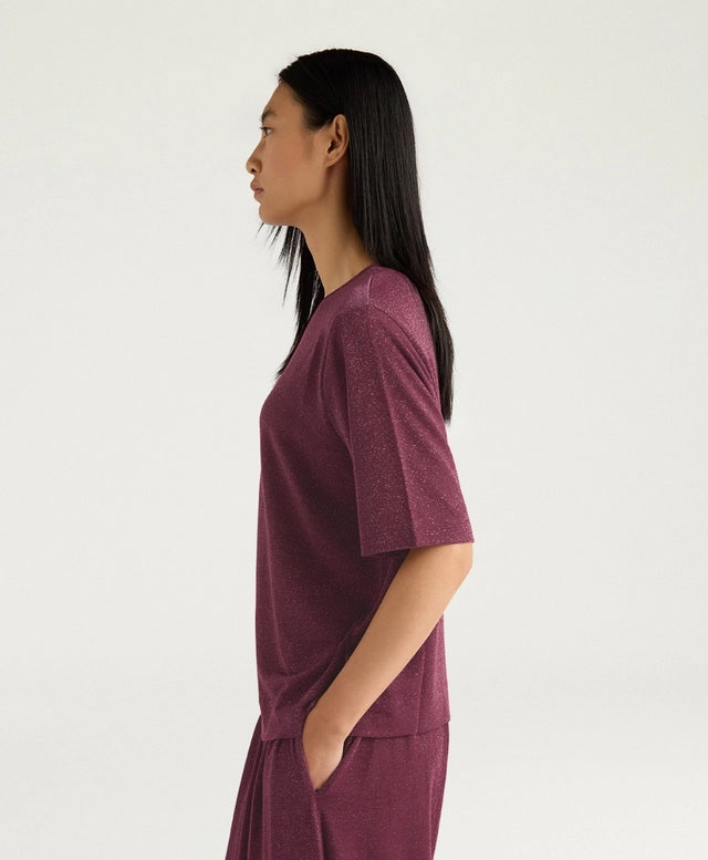 IORA T-SHIRT IN SOLID COLOUR LUREX JERSEY - MAUVE