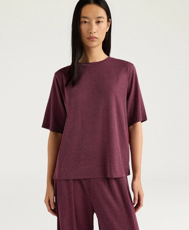 IORA T-SHIRT IN SOLID COLOUR LUREX JERSEY - MAUVE