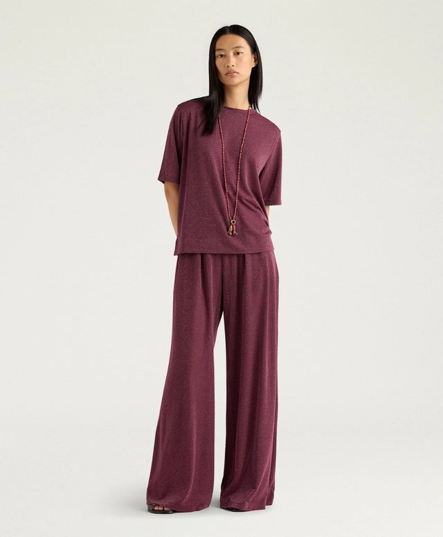 IORA T-SHIRT IN SOLID COLOUR LUREX JERSEY - MAUVE