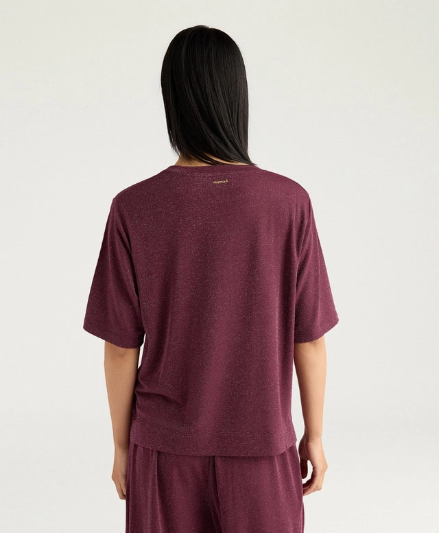 IORA T-SHIRT IN SOLID COLOUR LUREX JERSEY - MAUVE