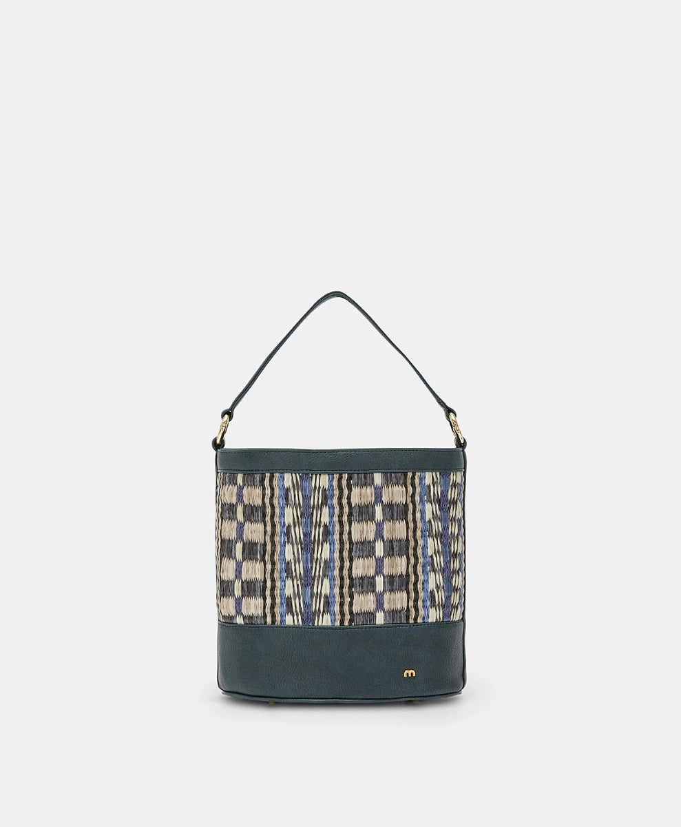 ANANAS BAG IN ECO-LEATHER AND RAFFIA - MULTICOLOR BLUE