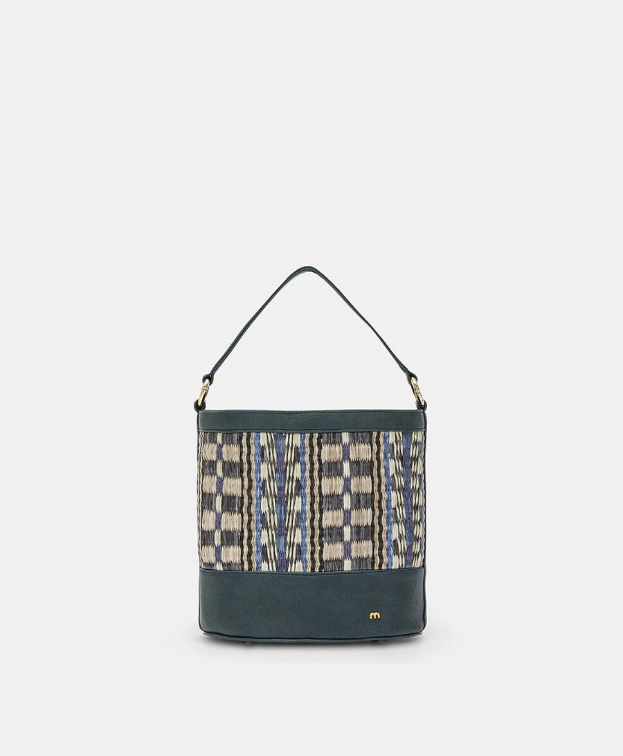 ANANAS BAG IN ECO-LEATHER AND RAFFIA - MULTICOLOR BLUE