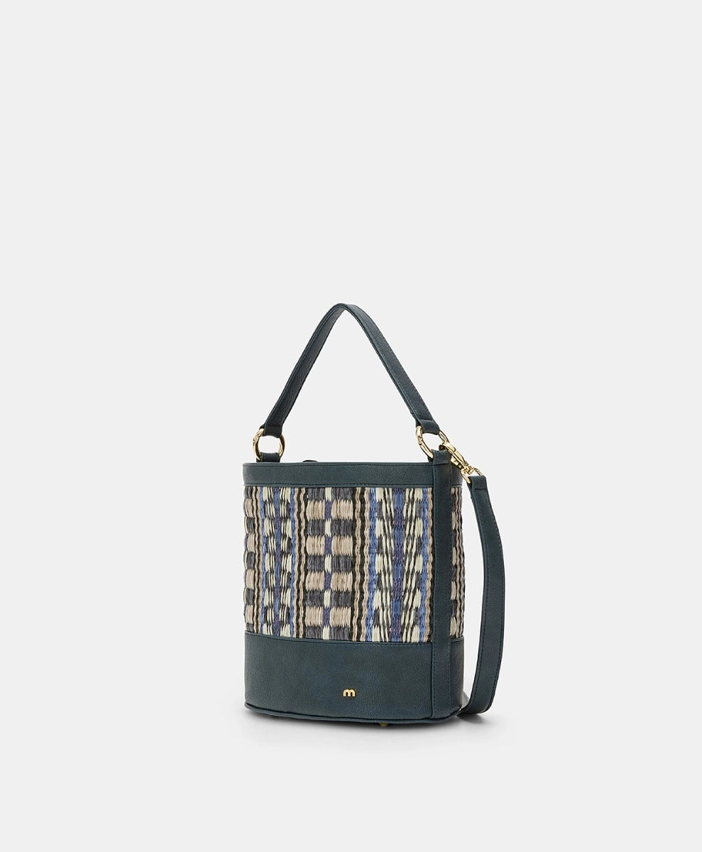 ANANAS BAG IN ECO-LEATHER AND RAFFIA - MULTICOLOR BLUE