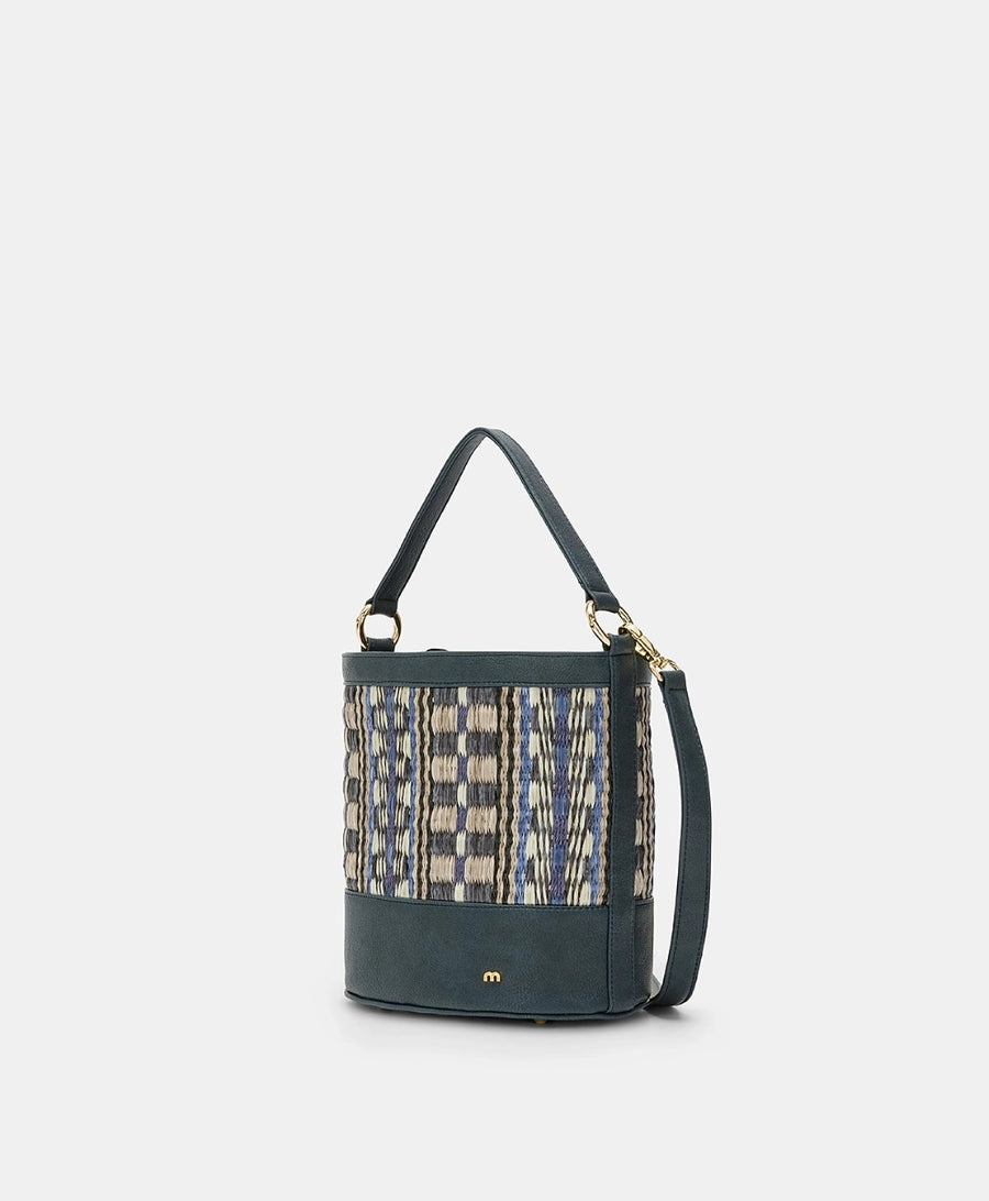 ANANAS BAG IN ECO-LEATHER AND RAFFIA - MULTICOLOR BLUE