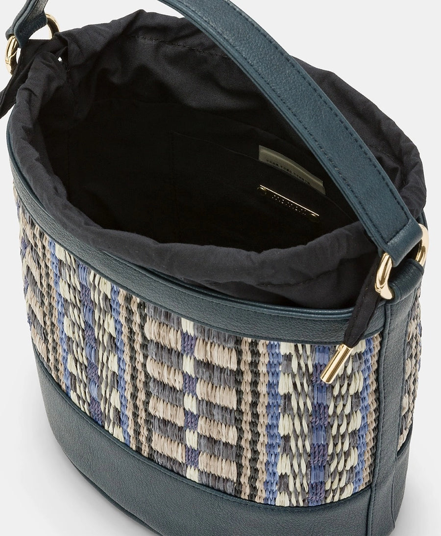 ANANAS BAG IN ECO-LEATHER AND RAFFIA - MULTICOLOR BLUE