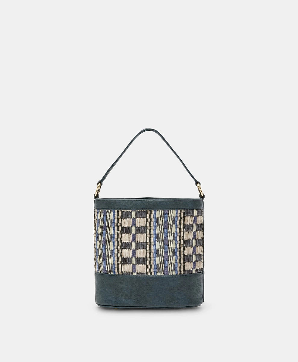 ANANAS BAG IN ECO-LEATHER AND RAFFIA - MULTICOLOR BLUE