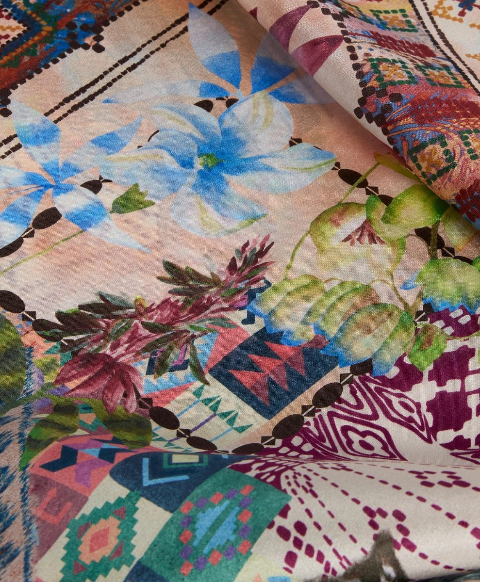 JADORE FOULARD IN PRINTED HABUTAI SILK - EARTH MULTICOLOR