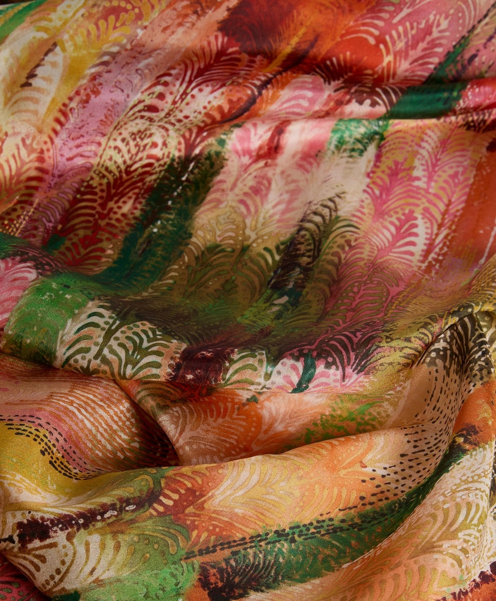 JADORE FOULARD IN PRINTED HABUTAI SILK - EARTH MULTICOLOR