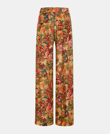 ASPEN PANTS IN PRINTED HABUTAI SILK - MULTICOLOR ORANGE