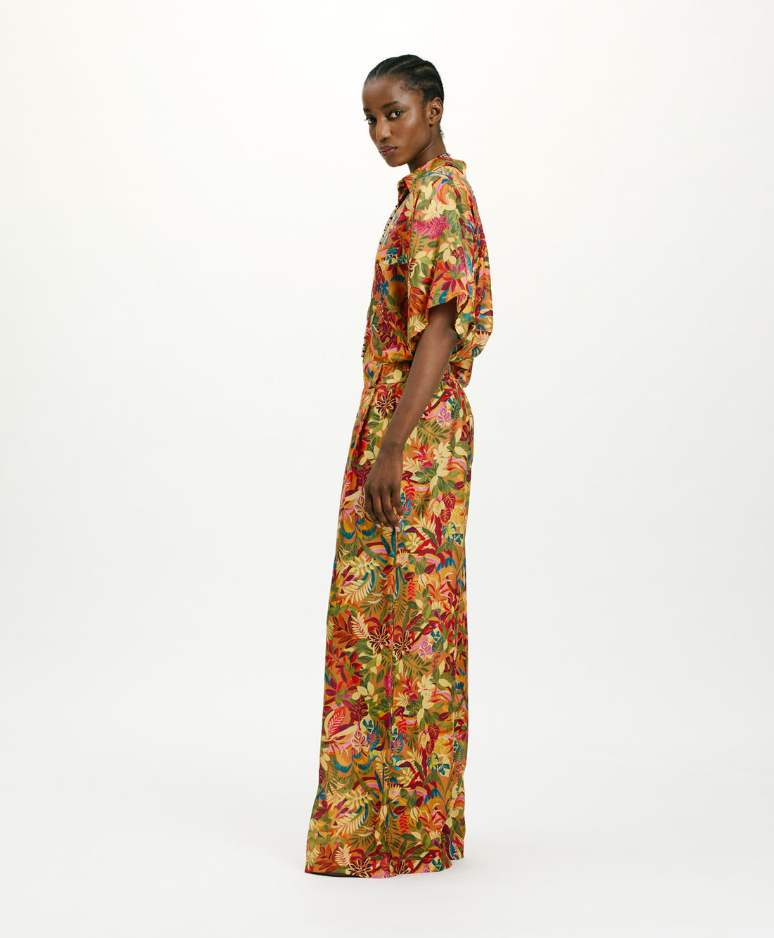 ASPEN PANTS IN PRINTED HABUTAI SILK - MULTICOLOR ORANGE