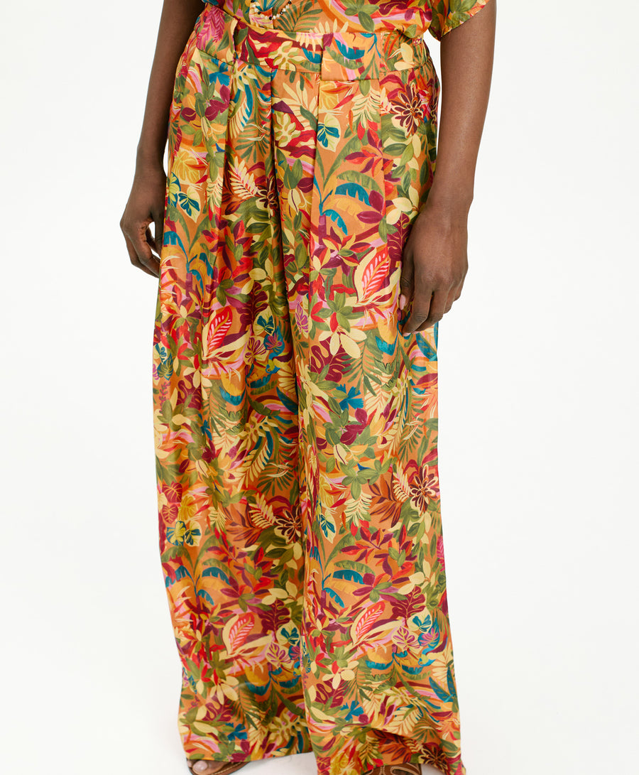 ASPEN PANTS IN PRINTED HABUTAI SILK - MULTICOLOR ORANGE