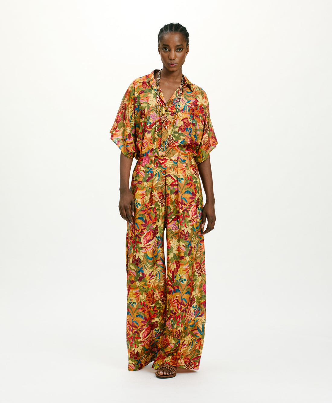 ASPEN PANTS IN PRINTED HABUTAI SILK - MULTICOLOR ORANGE