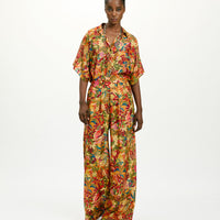 ASPEN PANTS IN PRINTED HABUTAI SILK - MULTICOLOR ORANGE