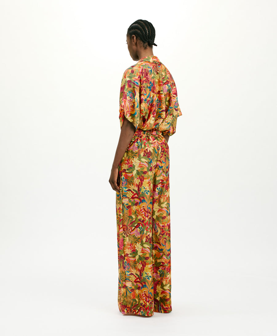 ASPEN PANTS IN PRINTED HABUTAI SILK - MULTICOLOR ORANGE