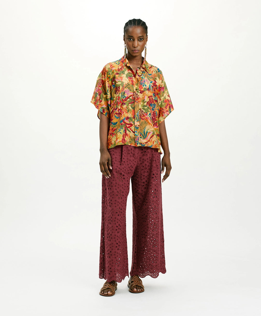 BROOKLYN SHIRT IN PRINTED HABUTAI SILK - MULTICOLOR ORANGE