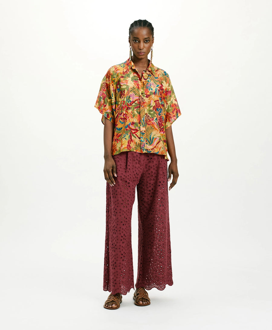 BROOKLYN SHIRT IN PRINTED HABUTAI SILK - MULTICOLOR ORANGE