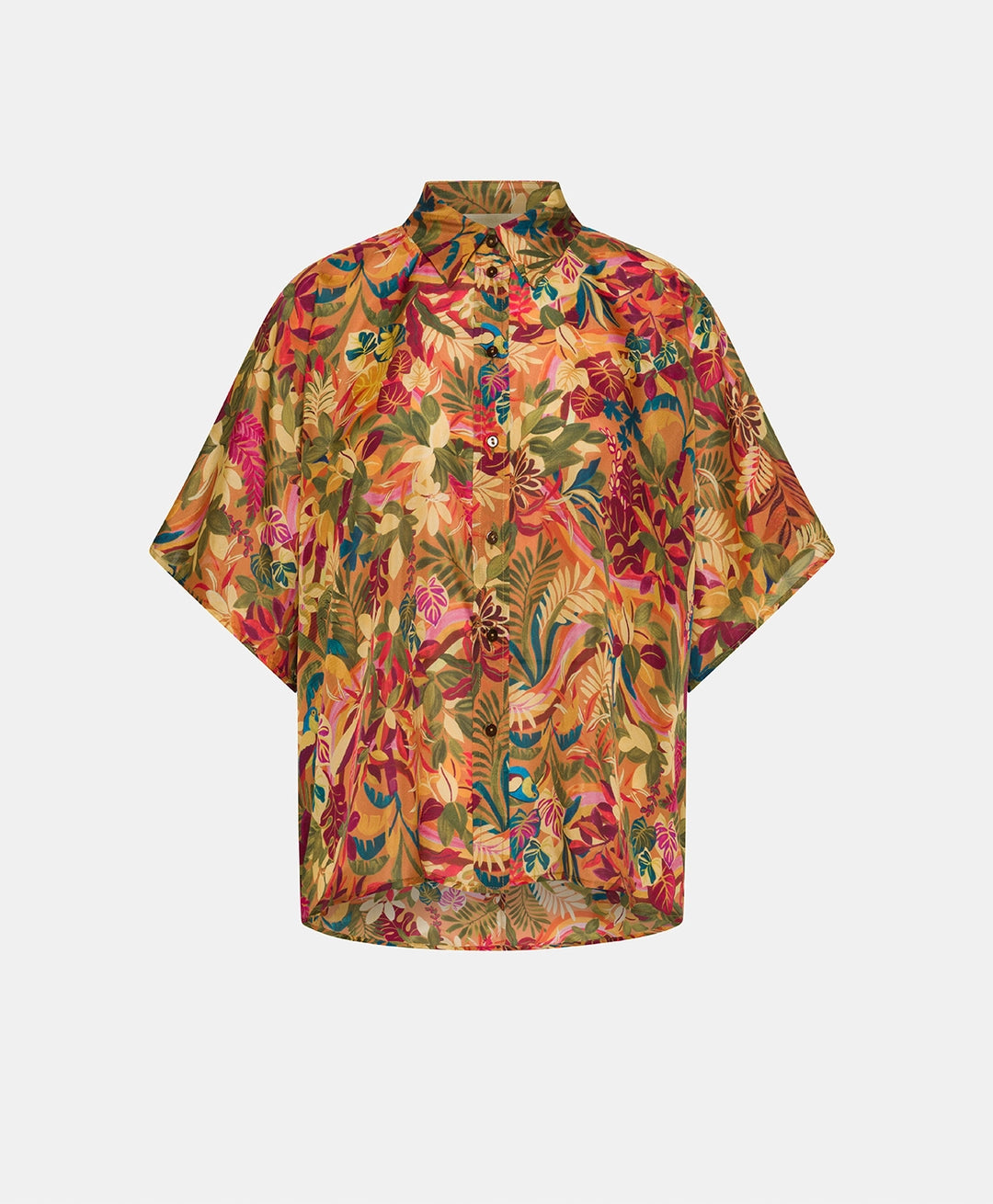 BROOKLYN SHIRT IN PRINTED HABUTAI SILK - MULTICOLOR ORANGE