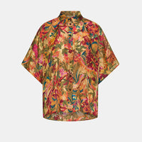 BROOKLYN SHIRT IN PRINTED HABUTAI SILK - MULTICOLOR ORANGE