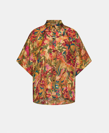 BROOKLYN SHIRT IN PRINTED HABUTAI SILK - MULTICOLOR ORANGE
