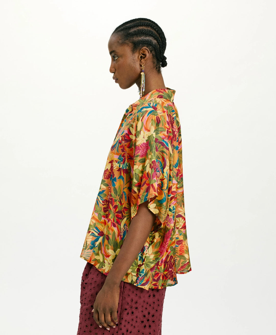 BROOKLYN SHIRT IN PRINTED HABUTAI SILK - MULTICOLOR ORANGE