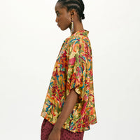 BROOKLYN SHIRT IN PRINTED HABUTAI SILK - MULTICOLOR ORANGE