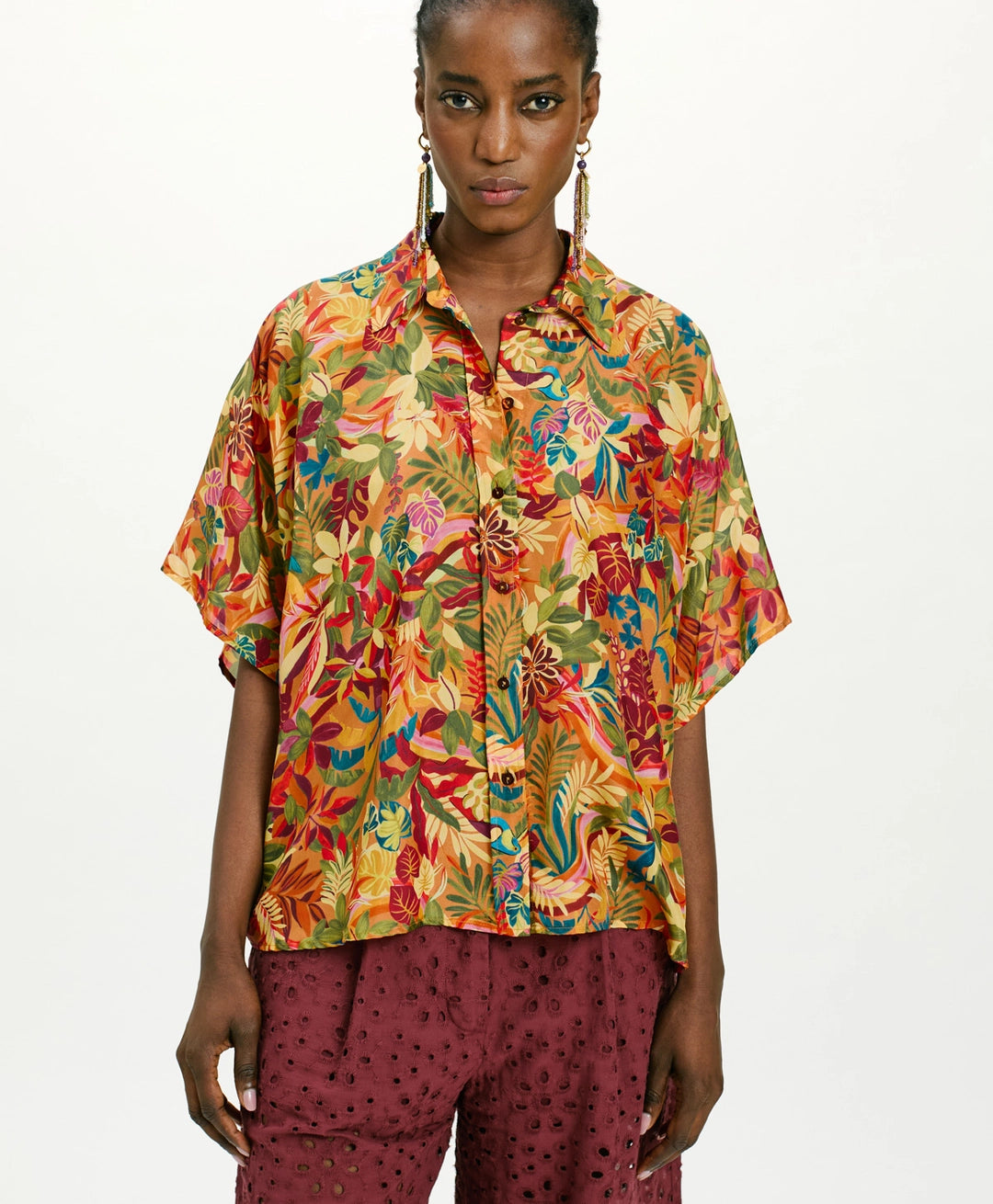 BROOKLYN SHIRT IN PRINTED HABUTAI SILK - MULTICOLOR ORANGE