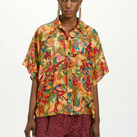 BROOKLYN SHIRT IN PRINTED HABUTAI SILK - MULTICOLOR ORANGE