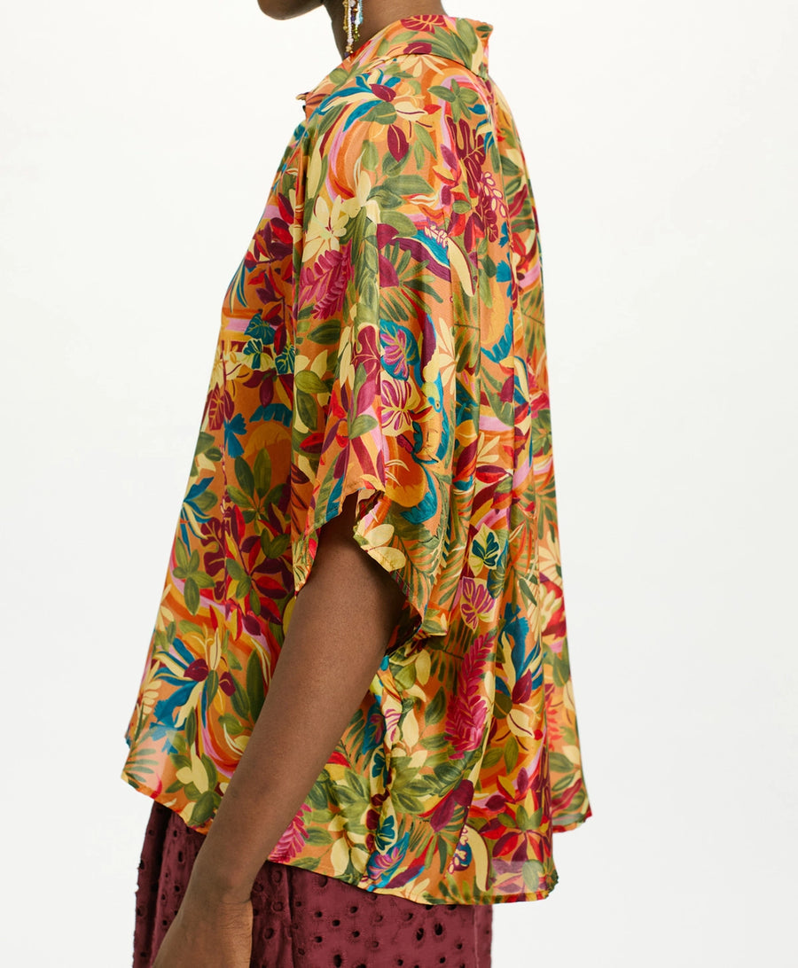 BROOKLYN SHIRT IN PRINTED HABUTAI SILK - MULTICOLOR ORANGE