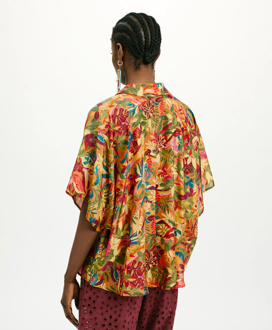 BROOKLYN SHIRT IN PRINTED HABUTAI SILK - MULTICOLOR ORANGE