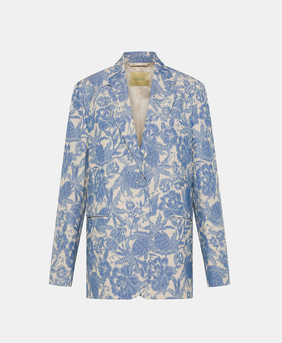 CAPOEIRA JACKET IN TROPICAL JAQUARD - BUTTER/BLUE NAVY