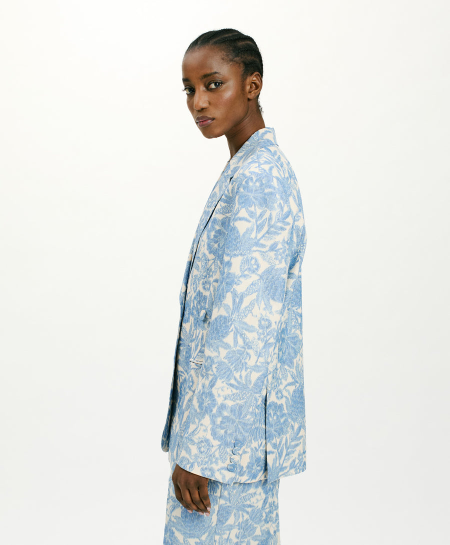CAPOEIRA JACKET IN TROPICAL JAQUARD - BUTTER/BLUE NAVY