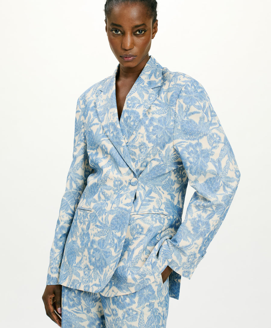 CAPOEIRA JACKET IN TROPICAL JAQUARD - BUTTER/BLUE NAVY