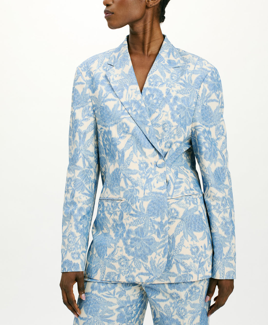 CAPOEIRA JACKET IN TROPICAL JAQUARD - BUTTER/BLUE NAVY